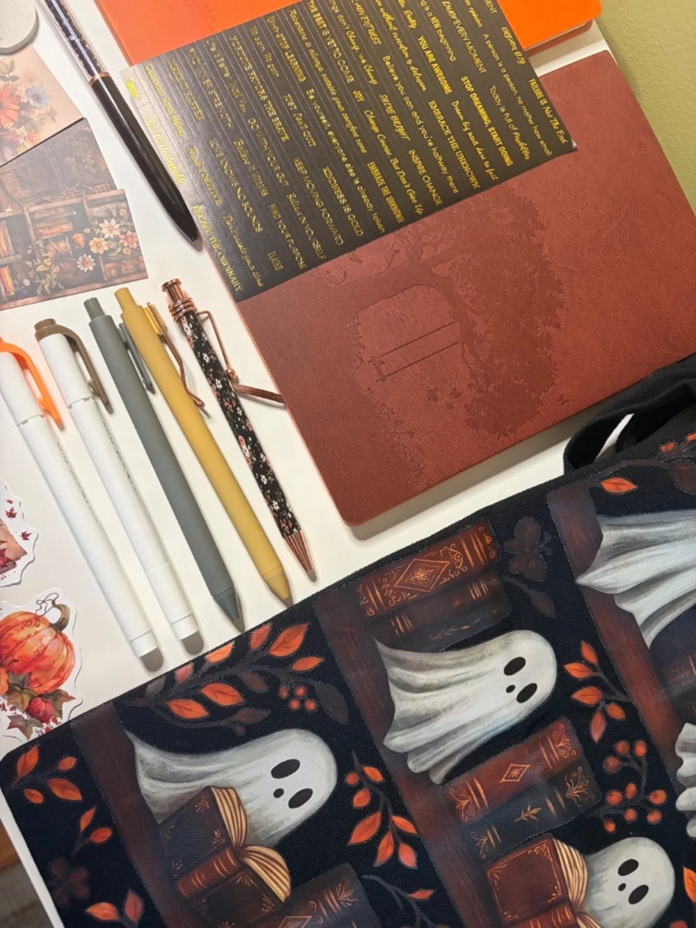 Halloween Journaling Stationery Set |Ghost Tote With Leather Notebooks And Washi